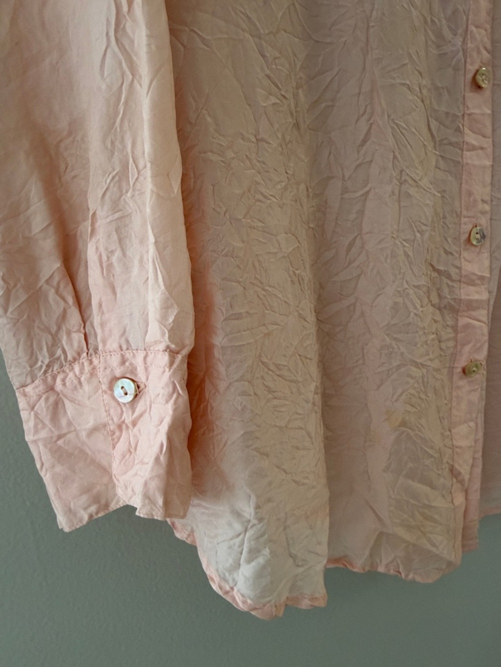 Calypso St. Barth Women Lg Sheer Blush Pink Button Up Blouse Wrinkle Design Top - Picture 5 of 9
